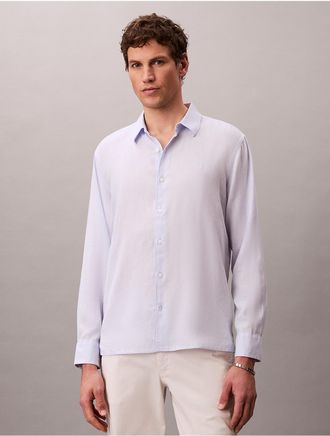 Calvin Klein Mens Solid Linen Blend Classic Shirt - Blue - XL