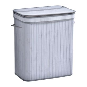 HOMCOM 100L Flip Lid Bamboo Laundry Basket Grey - Home Living | TJ Hughes