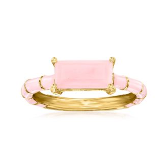 Ross-Simons Pink Opal and Pink Enamel Ring in 18kt Gold Over Sterling