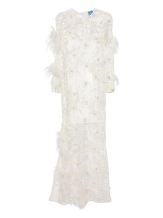 macgraw Birdy dress - women - Nylon/Viscose/Ostrich Feather - 10 - Neutrals