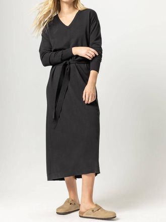 Lilla P Easy V-Neck Sweater Dress In Black