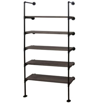Hhg Estanter&iacute;a De Pie Hhg 451, Estanter&iacute;a De Sal&oacute;n Estanter&iacute;a Para Libros, Dise&ntilde;o Industrial Madera Metal, 165x80x28cm, Gris-marr&oacute;n