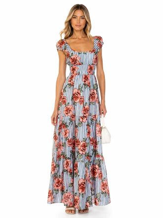 Hutch Rose Floral Maxi Dress In Blue Coral Striped