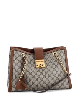 Gucci Padlock Chain GG Coated Canvas with Leather Medium tote bag - Marrone