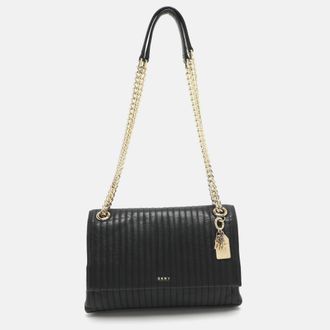 DKNY Dkny Black Pinstripe Quilted Leather Shoulder Bag