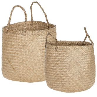 Beliani Conjunto De 2 Cestas De Hierba Marina Tejidas A Mano Con Asas Color Natural Tejido Decoraci&oacute;n Accesorio Halong