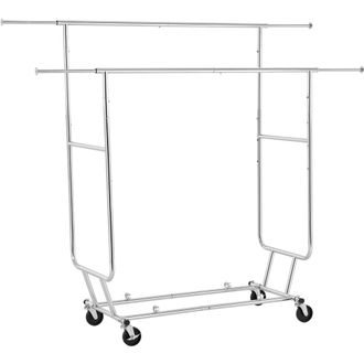 Yaheetech Stand Appendiabiti Portabiti Con Ruote Da Terra Doppia Asta Telescopica E Estensibile In Metallo Cromato Attacapanni Ingresso (129-189) X 55,5 X (139-