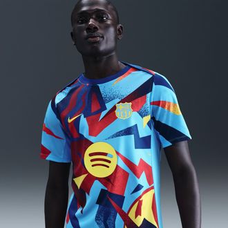 Nike FC Barcelona Academy Pro Fourth Nike Mens Dri-FIT Soccer Pre-Match Top in Blue | FZ1338-413