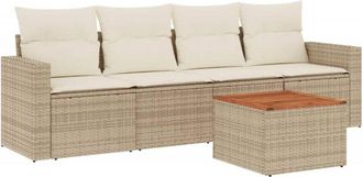 vidaXL Juego De Sof&aacute;s Jard&iacute;n Con Cojines 5 Pzas Rat&aacute;n Sint&eacute;tico Beige Vidaxl