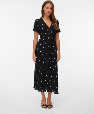 Vero Moda Sommerkleid VERO MODA VMJOAN S/S 7/8 SHIRT DRESS WVN BTQ, Damen, Gr. XL, N-Gr, schwarz aop:joan, Web, Obermaterial: 92% Viskose, 8% Polyester, bedruck