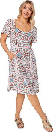 M&Co Womens Tile Print Button Through Midi Dress - Womens White