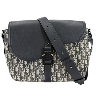Dior Beige Black Leather Canvas Shoulder Bag (Pre-Owned)