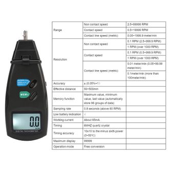 OEM Tac&oacute;metro Digital, Contacto Principal/sin Contacto, 4 Modos De Prueba, Alta Precisi&oacute;n, Amplio Rango De Medici&oacute;n De Rpm
