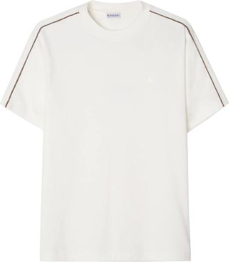 Burberry Tops, Heren, Wit, L, Katoen, Check Piping Katoenen T-shirt