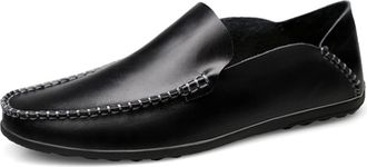 Generic Mens Loafers Genuine Leather Round Toe Stitching Details Classic Anti-Slip Slip Resistant Comfortable Driving Fashion Slip-ons(Black,9.5 UK)