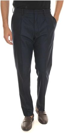 Hindustrie Flanellen Chino Broek met Front Darts - Heren - Straight fit broeken - Blauw - M - Wol - Broeken