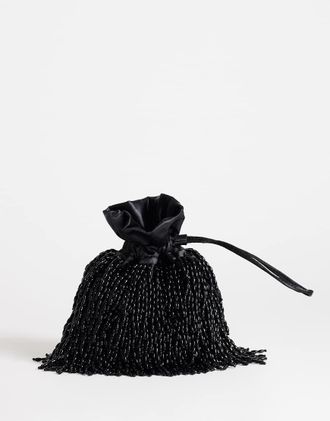 Topshop Josy piccola pochette con perline da portare a mano nera-Nero