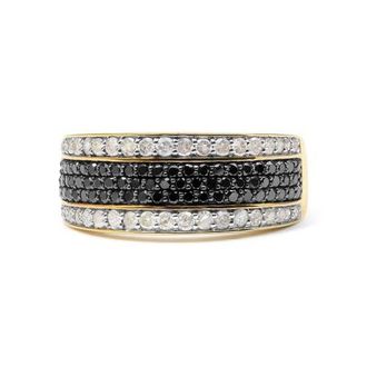 House of Brilliance 14K Yellow Gold Plated Silver 1 1/4 Cttw White and Black Diamond Multi Row Band in Yellow Gold Over Silver at Nordstrom, Size 11