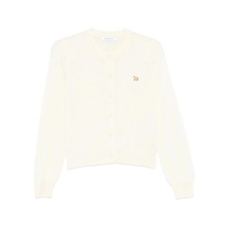 Maison Kitsun&eacute; Cardigans, female, Beige, Size: XS Round-neck Button-front Cardigan