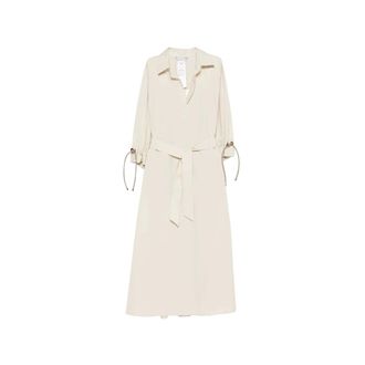 Max Mara Trench Coats, female, Beige, Size: 2XS Collared Gathered-Cuff Long Sleeve Dress