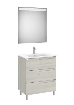 Roca Mueble Lavabo 700mm Aleyda Con Patas 3 Cajones + Espejo Blanco Madera