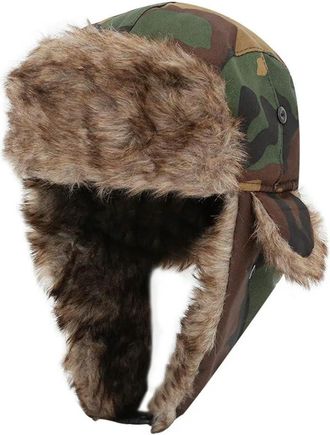 Generic GLDFW Unisex Warm Mens Women Trapper Cap Aviator Trooper Earflap Winter Flaps Ski Hat Bomber Hats Ski Hat Faux Fur Hats Dark Green