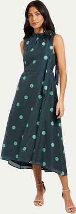 Wallis Spot Tie Neck Sleeveless Midi Dress in Mint at Nordstrom, Size 10