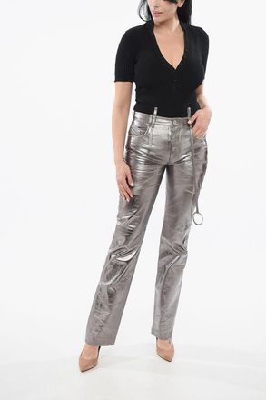 The Attico Pantaloni in Pelle a Specchio con Effetto Distrutto The Attico