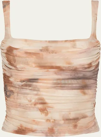 L'agence Rasha Watercolor-Print Ruched Tank