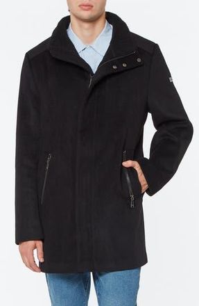Vince Camuto Faux Shearling Trim Wool Blend Coat in Black at Nordstrom Rack, Size Medium