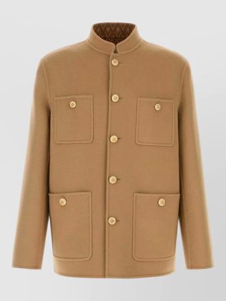 Valentino Garavani wool blend jacket four pockets stand collar