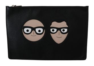 Dolce & Gabbana Zwarte Leren Clutch Document Tas Portemonnee