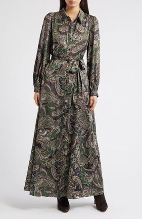 Julia Jordan Paisley Long Sleeve Maxi Shirtdress in Green Multi at Nordstrom Rack, Size 12