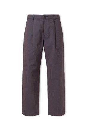 Folk Cropped Wide-Leg Striped Cotton-Seersucker Trousers
