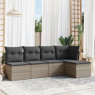 vidaXL Juego De Sof&aacute;s Jard&iacute;n Con Cojines 5 Pzas Rat&aacute;n Sint&eacute;tico Gris Vidaxl