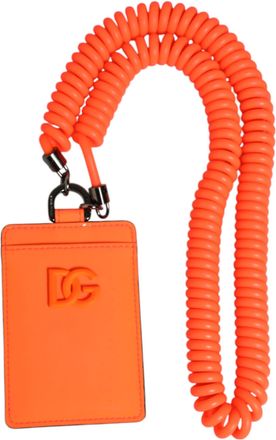 Dolce & Gabbana Orange Leather Logo Embossed Lanyard Card Holder Mens Wallet