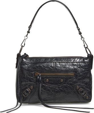 Balenciaga Mini Le City Moto Leather Shoulder Bag in 1000 Black at Nordstrom