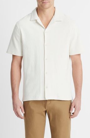 Vince Bouclé Knit Short Sleeve Camp Shirt in Bone at Nordstrom, Size Xx-Large