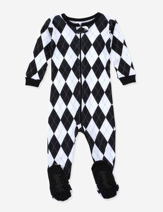 Leveret Footed Cotton Pajamas Matching Family Coordinated Holiday Prints in Black/white Argyle at Nordstrom, Size 12-18M