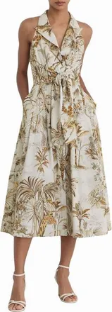Reiss Tate Safari Print Front Tie Midi Dress in Neutral at Nordstrom, Size 14