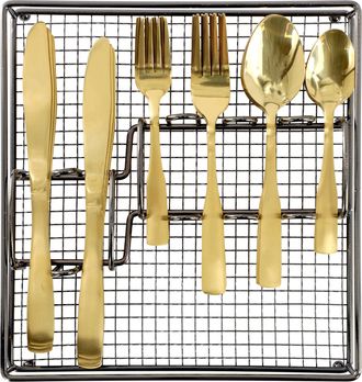 Gibson Home Abbeville 41 Piece Stainless Steel Flatware Set in Gold with Wire Caddy