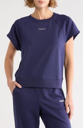 DKNY Metallic Logo Cap Sleeve Sweatshirt in Peacoat at Nordstrom Rack, Size X-Large