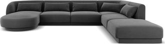 BLOOMINGLOFT Grosses 7-Sitzer Design Panorama Sofa Tulum mit lange Seite rechts, mit Samtbezug
