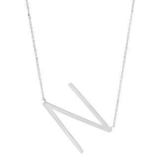 MAX + STONE 10k Solid White Gold Large Sideways Block Letter Initial with Extendable Cable Chain, 16 to 18 inches