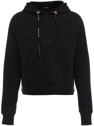 Balmain rhinestone cotton hoodie - women - Cotton - S - Black
