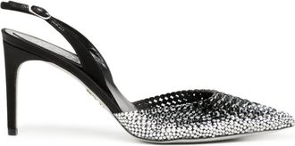 Rene Caovilla Jackie 70mm crystal-embellished pumps - women - Fabric/Calf Leather/Calf Leather - 35 1/2 - Black
