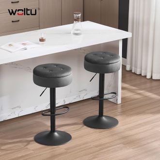 Woltu Woltu - Juego De 2 Taburetes De Bar Para Cocina, Altos, Giratorios Y Ajustables, Con Reposapi&eacute;s En Forma De Pen&iacute;nsula, Color Gris Oscuro