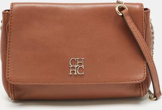 Carolina Herrera Brown Leather Flap Chain Shoulder Bag