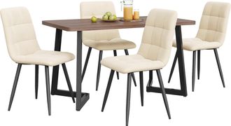 STILVORA Conjunto De Mesa Y Sillas Con 1 Mesa Y 4 Sillas, Dise&ntilde;o Moderno, Mdf, Metal Y Terciopelo, Nogal Y Beige