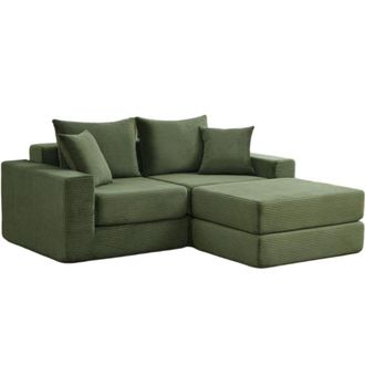 Urban Meuble Sof&aacute; modular de 3 plazas de terciopelo corduroy verde 259x96 cm